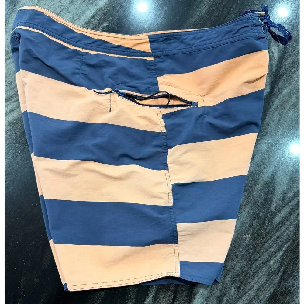 Patagonia Wavefarer Board Shorts Swim Trunks Striped Blue Tan Men's Size 38